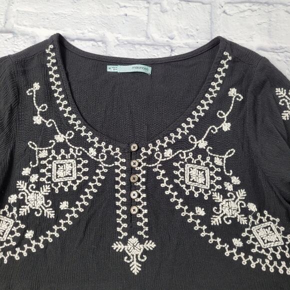 Maurices Black Boho Top with White Embroidery size Medium - Picture 3 of 12